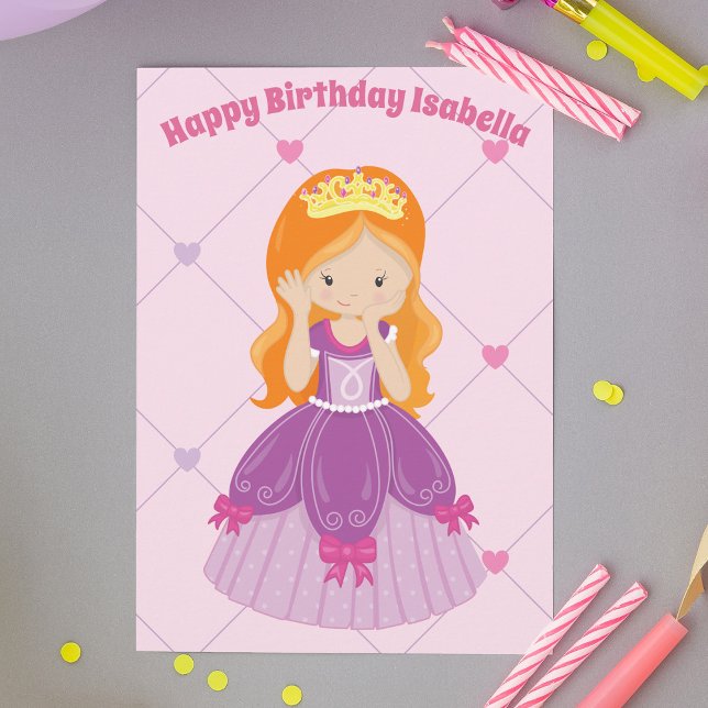 Carte Jolie rousse princesse fille sur mesure Anniversai (Créateur téléchargé)