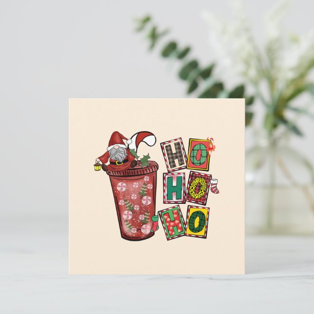Carte Jolie Scandinave Santa Claus Gnome - Coupe de Noël (Debout devant)