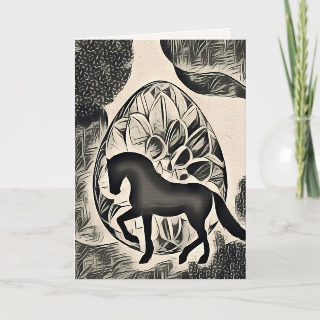 Carte Jolie Silhouette Cheval et Oeufs de Pâques Pâques (Devant)