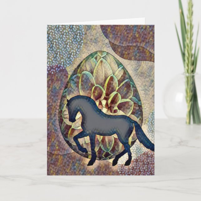Carte Jolie Silhouette Cheval et Oeufs de Pâques Pâques (Devant)