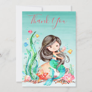 Carte Jolie Sirène Aquarelle Sous la Mer Anniversaire