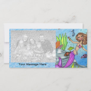Carte Jolie sirène pourpre nager Poissons Rochers d'algu