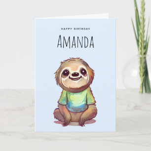 Carte Jolie Sloth portant une chemise Anniversaire