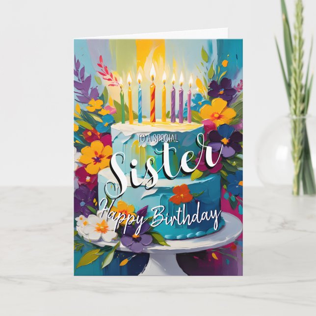 Carte Jolie soeur heureux anniversaire gâteau d'annivers (Devant)