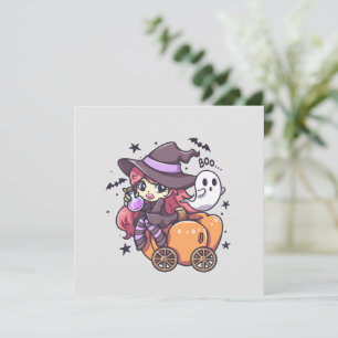 Carte Jolie sorcière enfant assise sur une voiture Citro