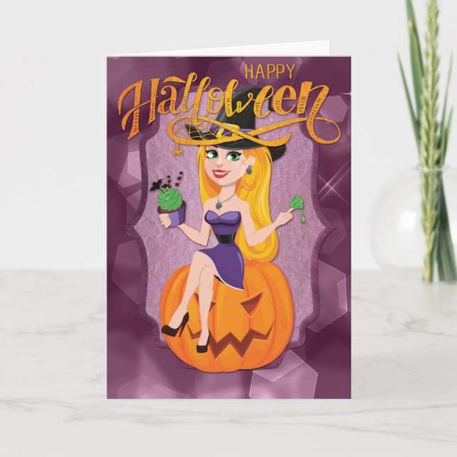 Carte Jolie sorcière Halloween (Devant)