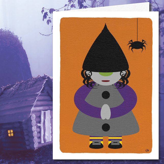 Carte Jolie Sorcière Halloween Gnome Blank (Créateur téléchargé)
