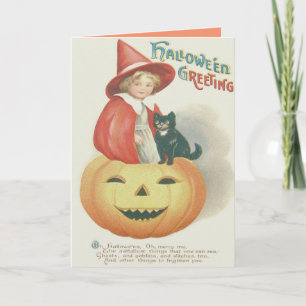 Carte Jolie sorcière noir chat Jack-o'-lantern