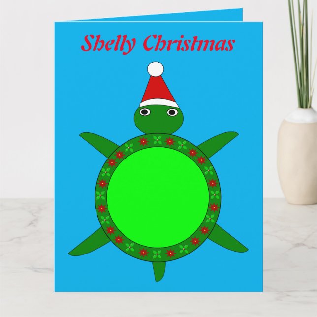 Carte Jolie tortue de Noël avec coquille fleurie (Devant)