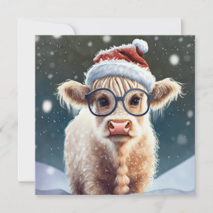 Carte Jolie vache Highland dans la neige