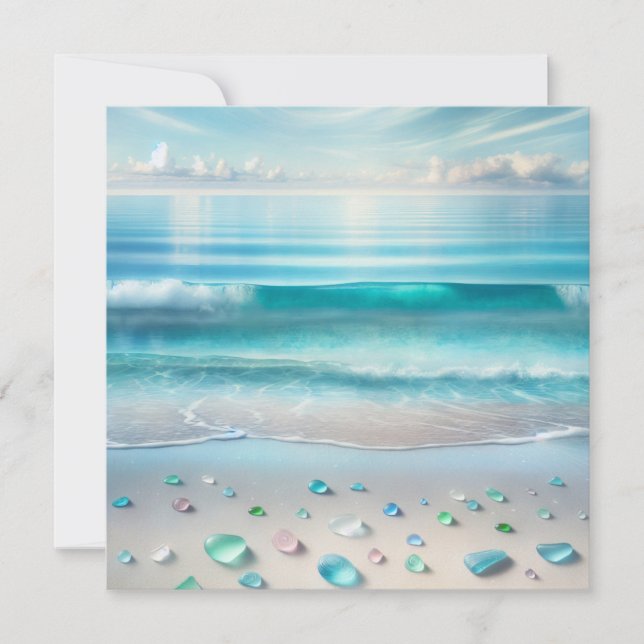 Carte Jolie vague bleu océan et verre de mer (Devant)
