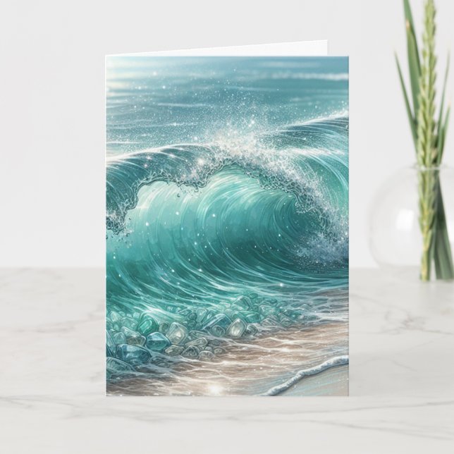 Carte Jolie vague bleue avec étincelles Anniversaire (Devant)