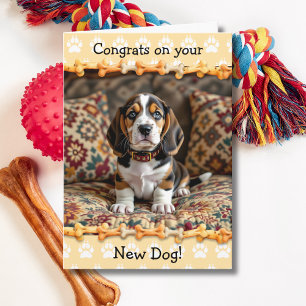 Carte Jolies Félicitations pour votre nouveau chien Bass