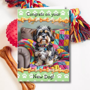 Carte Jolies félicitations pour votre nouveau chien Lhas
