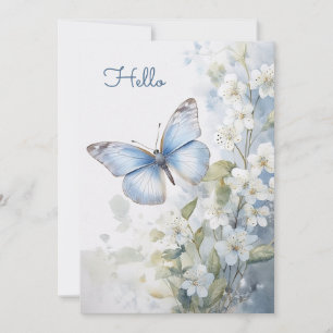 Carte Jolies fleurs blanches et papillon bleu Bonjour pl