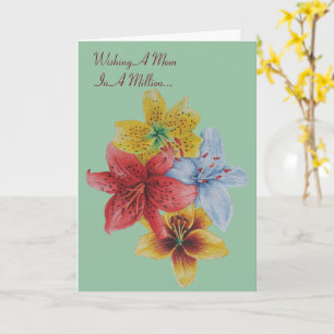Carte jolies fleurs de lys coloré avec maman verse