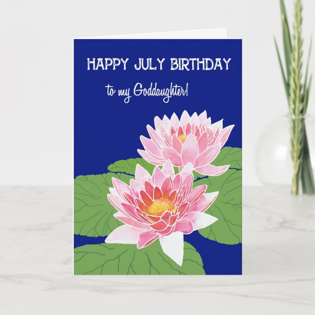 Carte Jolies Nymphéas Roses Anniversaire de Juillet Fill (Devant)