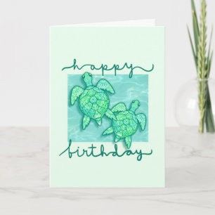 Carte Jolies Tortues Vertes Joyeux Anniversaire