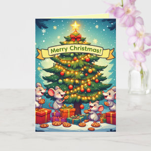 Carte Jolis biscuits de souris de Noël Arbre festif joye