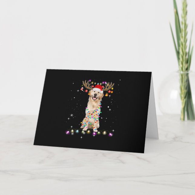 Carte Jolis Lumières de Noël de Retriever Doré Renne (Devant)