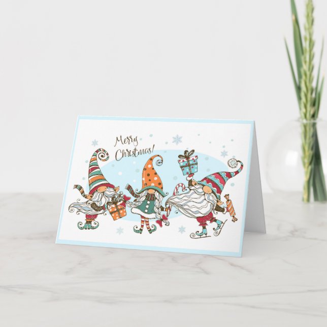 Carte Jolis lutins de Noël joyeux Gnomes Aquarelle Amusa (Devant)