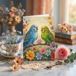 Carte Jolis Perruches Impasto   Joyeux Anniversaire