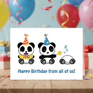 Carte Jolis petits pandas sur fond blanc pour un anniver
