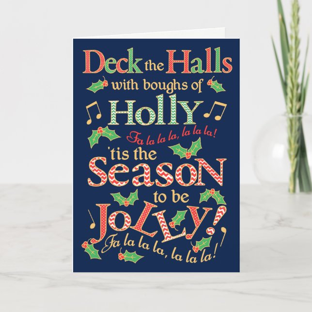 Carte Jolly Christmas Deck the Halls avec Holly (Devant)
