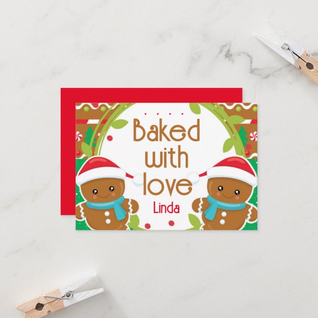 Carte Jolly Gingerbread Hommes Cuits Avec Amour (Devant/Arrière en situation)