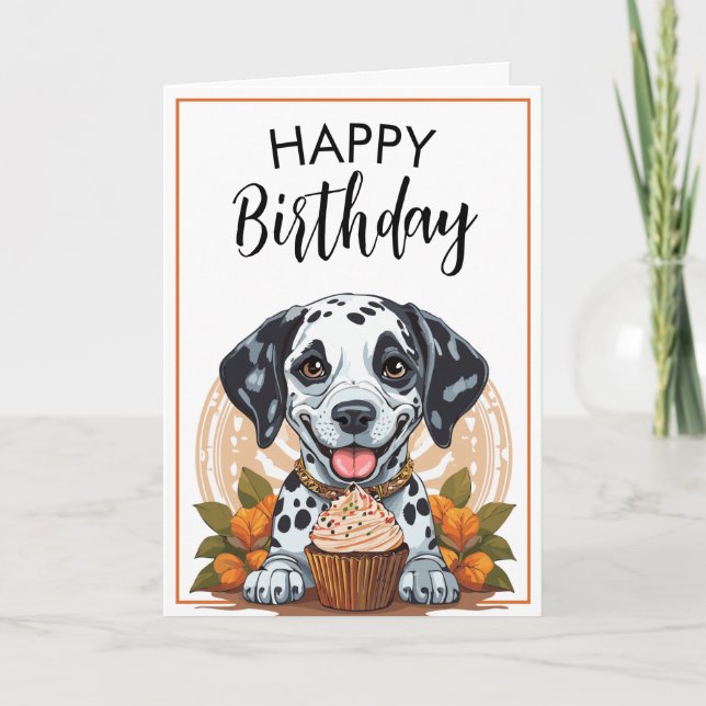Carte Jouer Chien dalmate avec Cupcake Anniversaire (Devant)