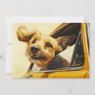Carte Jouer Chien Profitant De Voiture Ride Art