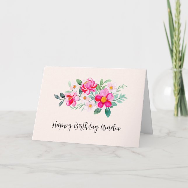 Carte Jouer Joli Bouquet de Fleur Rose Anniversaire (Devant)