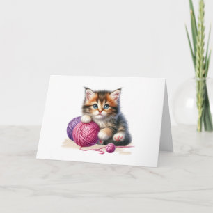 Carte Jouer Kitten violet Fil rose vierge Salutation
