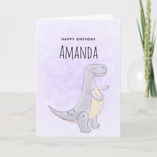 Carte Jouet Dinosaure gris mou Aquarelle Anniversaire (Devant)