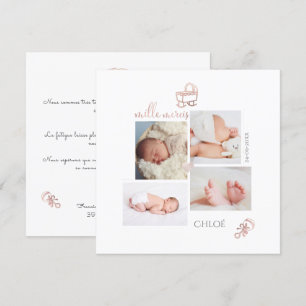 Carte Jouets D'or rose Remerciements Naissance Fil