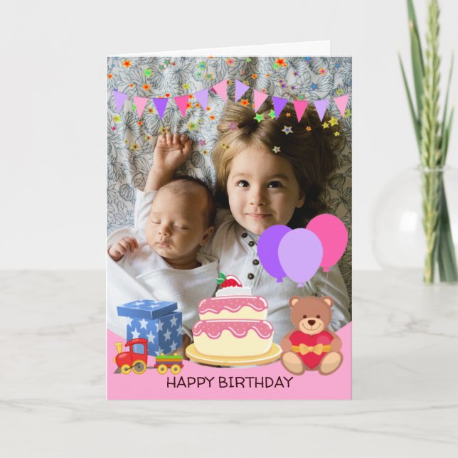 Carte Jouets pour enfants roses mignonette Fête d'annive (Devant)