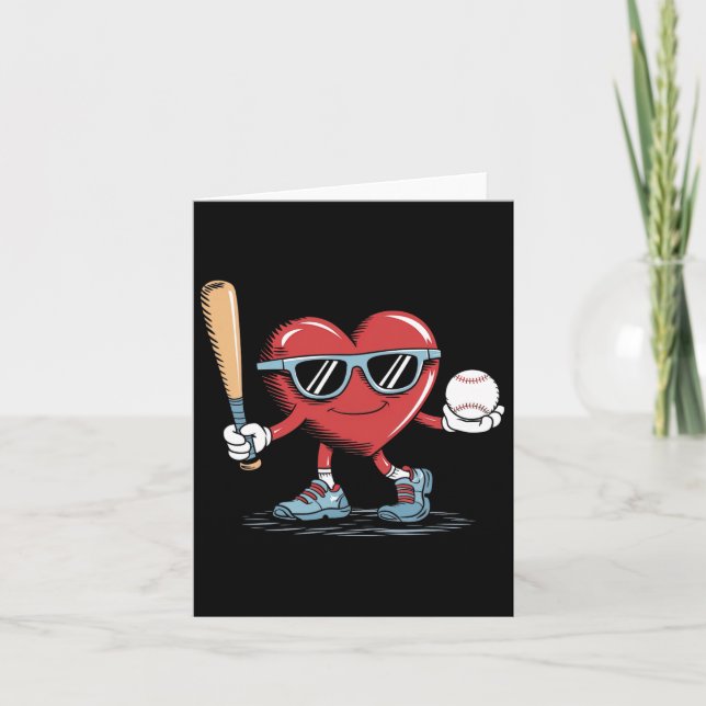 Carte Joueur de baseball de coeur amusant Valentines Day (Devant)