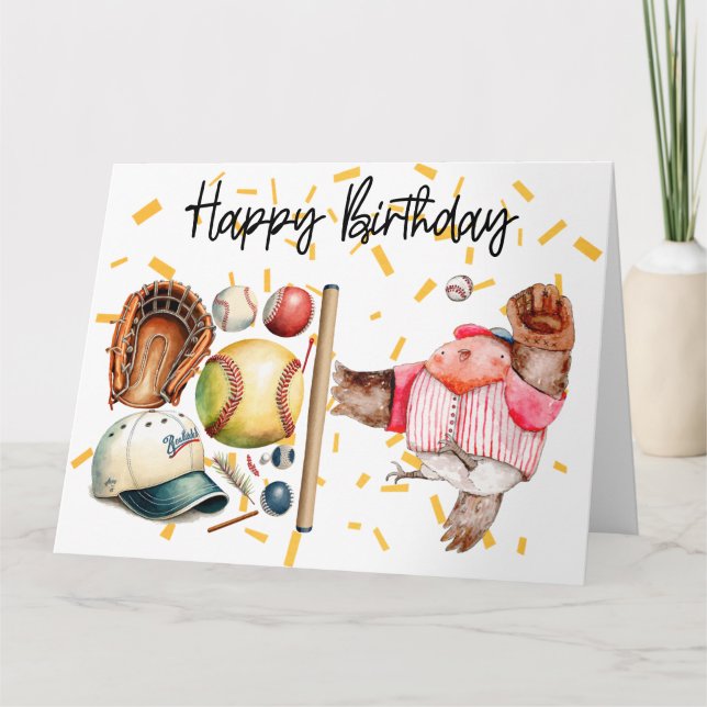 Carte Joueur de baseball et boule aquarelle Anniversaire (Devant)