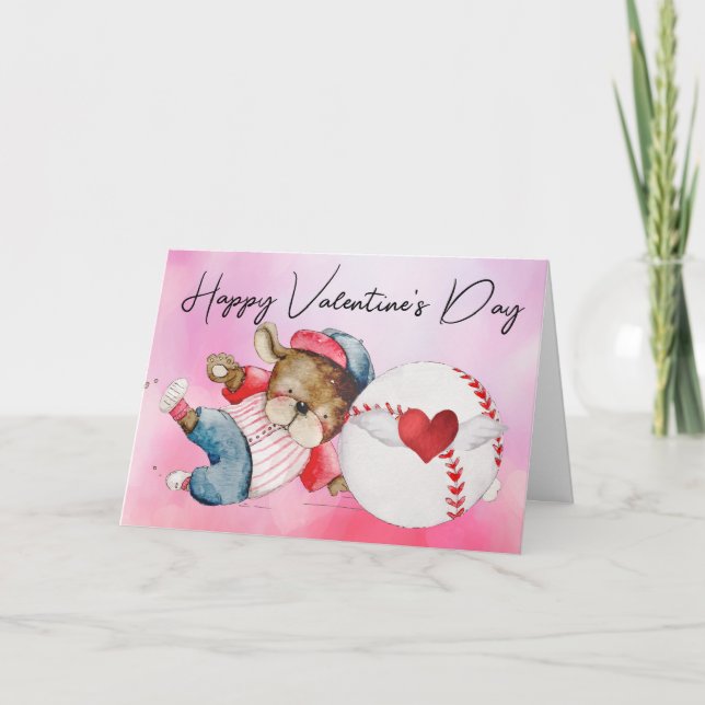 Carte Joueur de baseball pour la Saint-Valentin aquarell (Devant)
