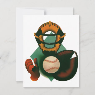Carte Joueur de baseball vintage, receveur avec gant