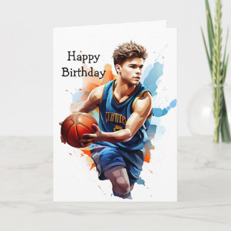 Carte Joueur de basketball Aquarelle Joyeux Anniversaire