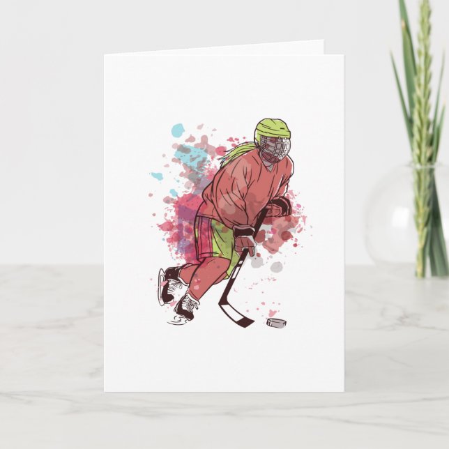 CARTE JOUEUR DE HOCKEY GLACE WATERCOLOR (Devant)