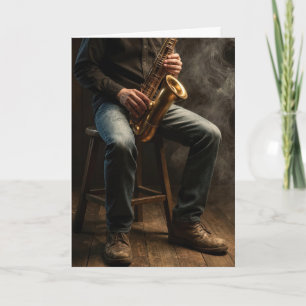 Carte Joueur de saxophone d'anniversaire dans un bar enf