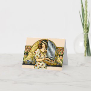Carte Joueur d'Orgue Ange Art Nouveau Musique Vintage