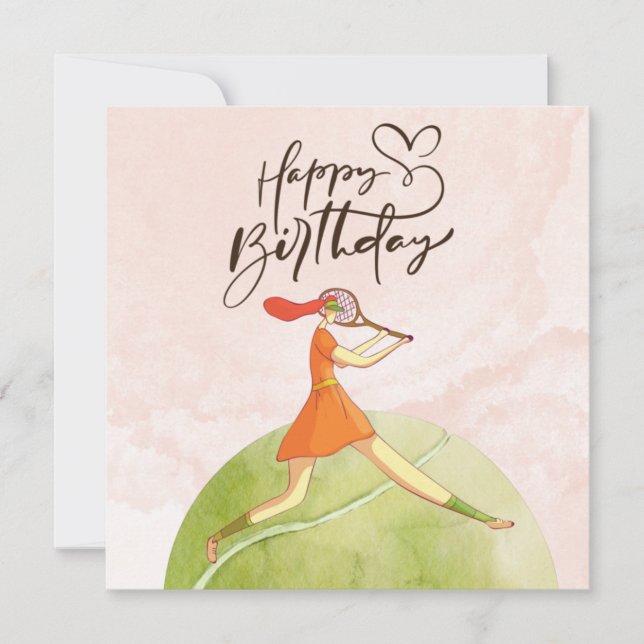 Carte Joueuse de tennis Joyeuse aquarelle d'anniversaire (Devant)