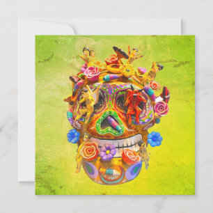 Carte Jour coloré du crâne mort Calavera avec fleurs