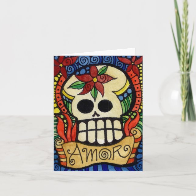 Carte Jour d'Amor du crâne mort de sucre (Devant)
