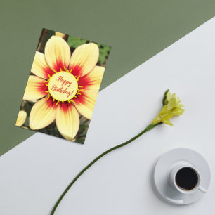 Carte Jour d'anniversaire de la floraison de Dahlia roug