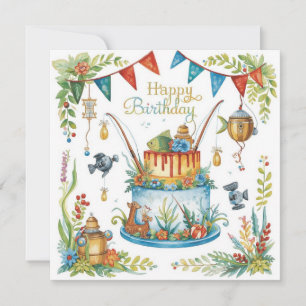 Carte Jour d'anniversaire de pêche sur le thème du plais
