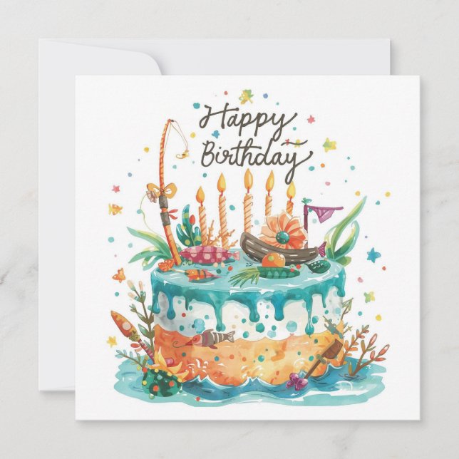Carte Jour d'anniversaire de pêche sur le thème du plais (Devant)
